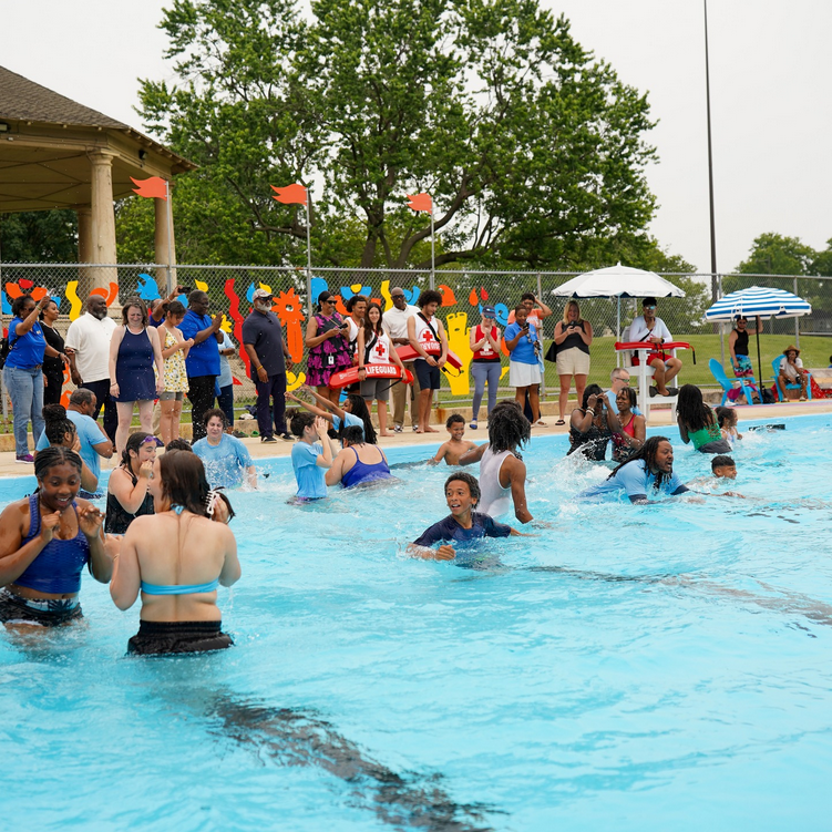 Swimmers enjoying a Philadelphia public pool